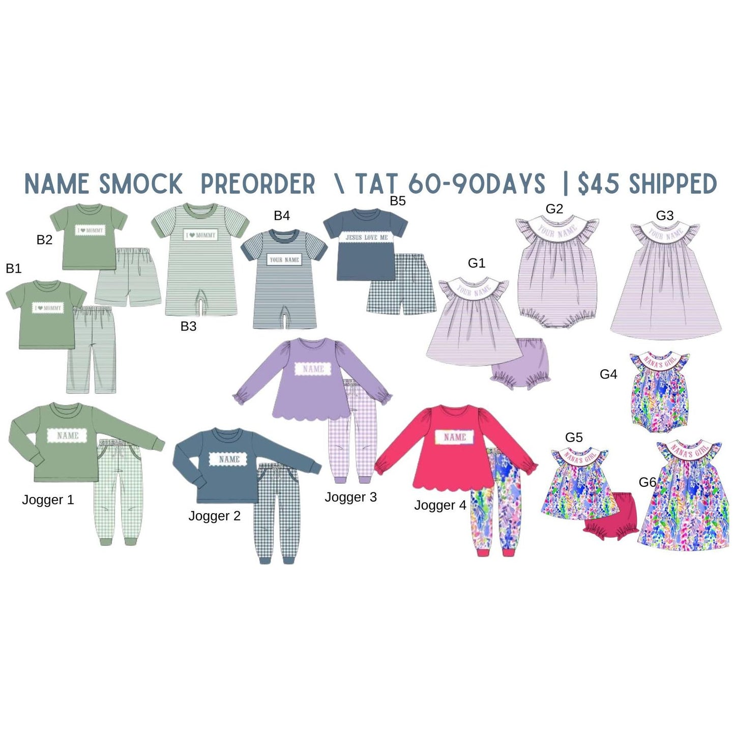 Name Smocks Girls Purple